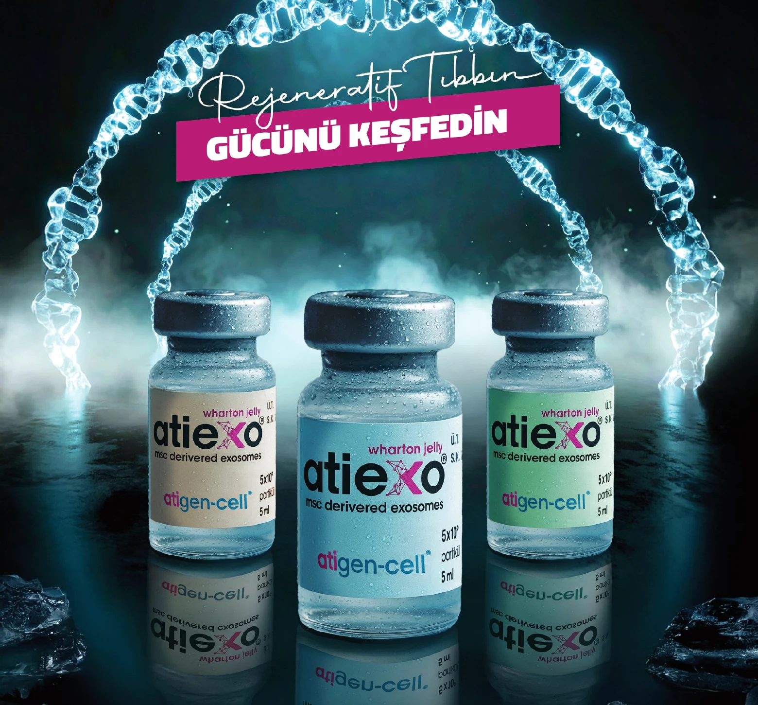 Atiexo eksozom flakonları ve DNA görseli