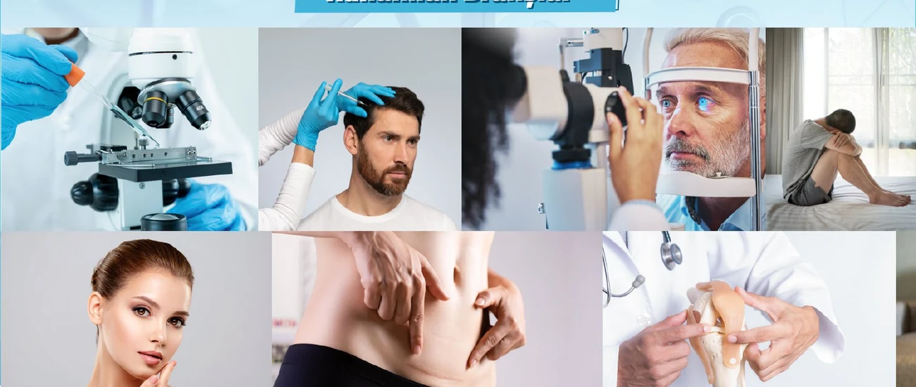 Laboratuvar ve farklı klinik branşları gösteren kolaj